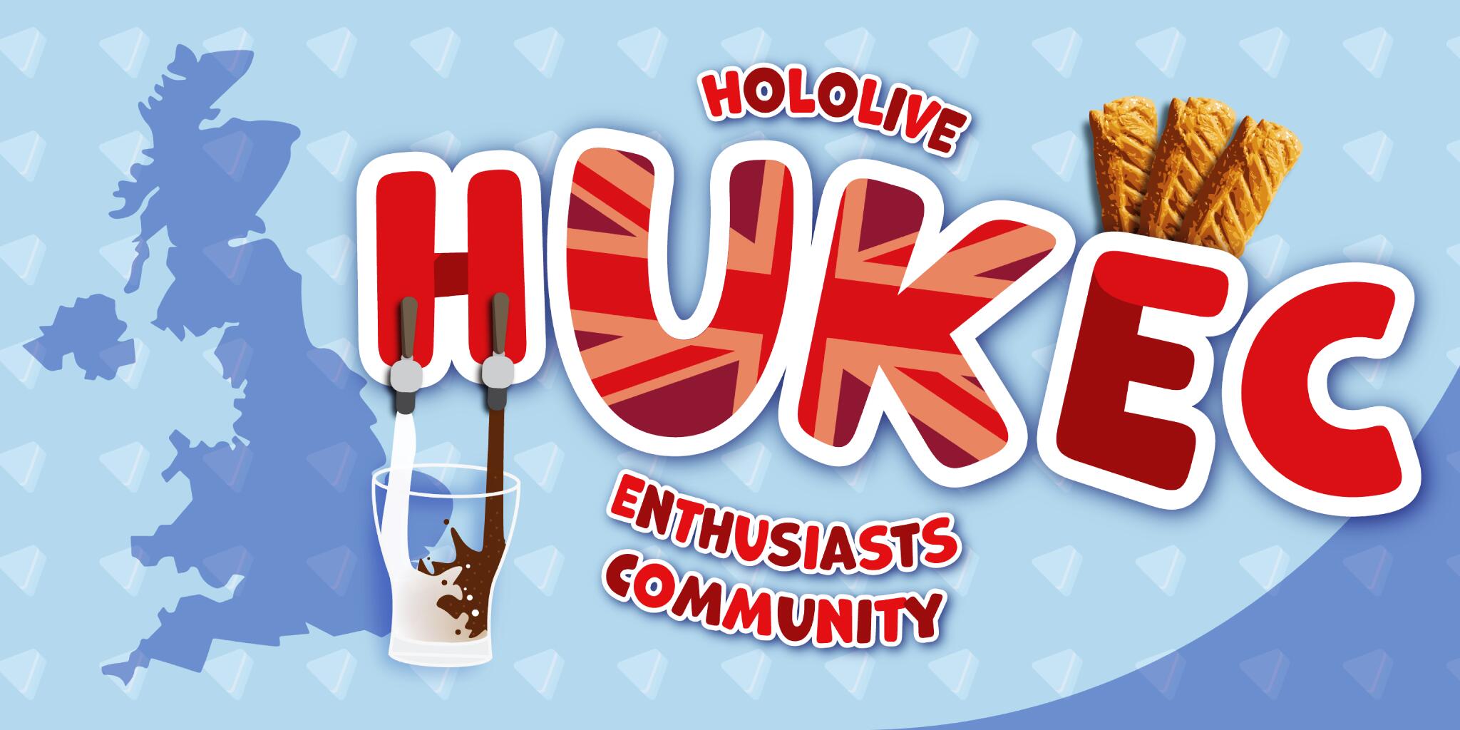 Discovery splash banner for Hololive UK Enthusiasts Community (HUKEC) Discord server