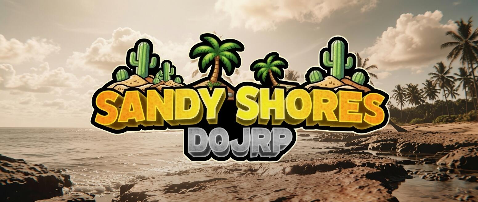 Discovery splash banner for Sandy Shores, DOJ:RP Discord server