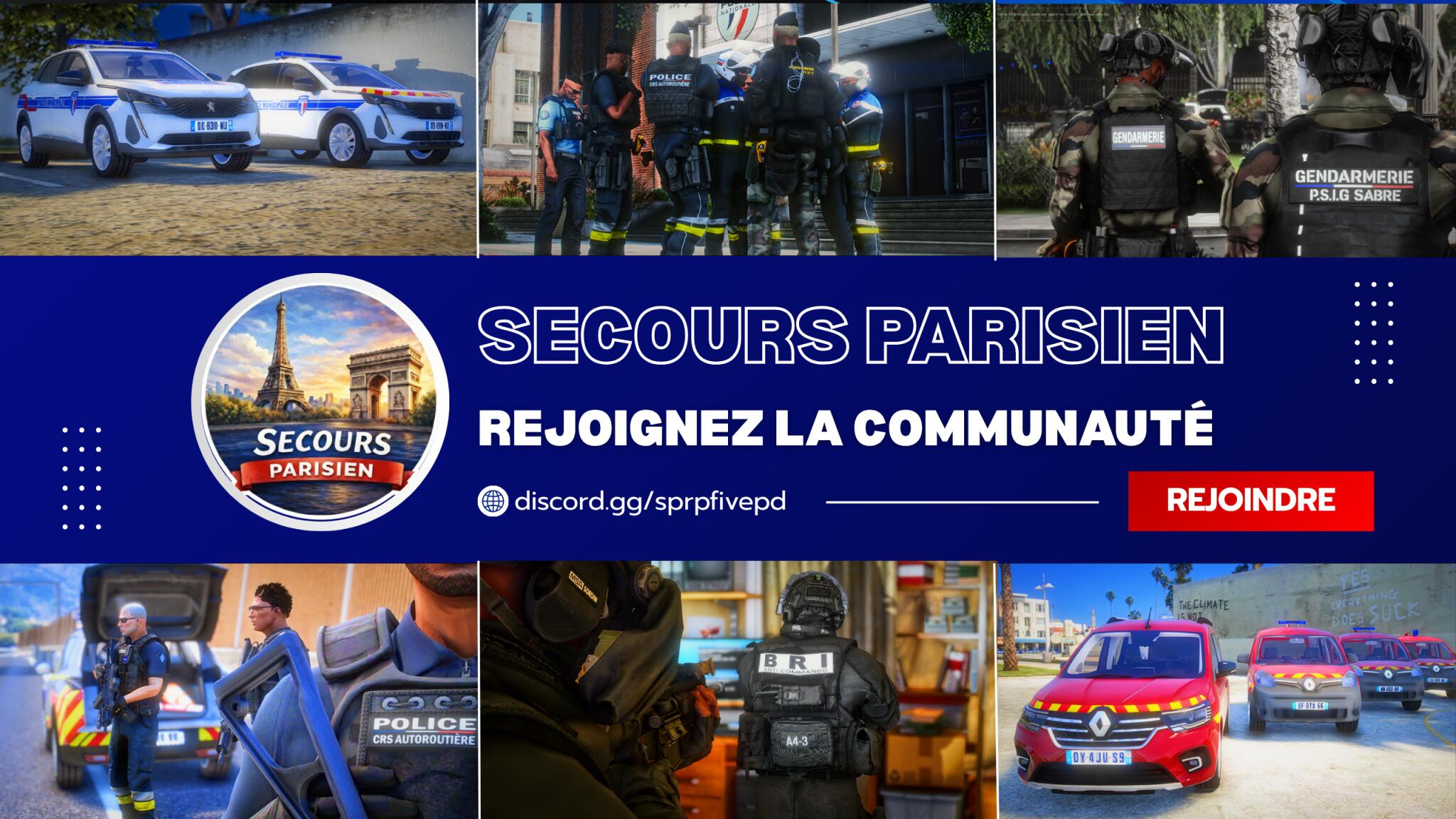 Discovery splash banner for 🗼Secours Parisien RP | FivePD Discord server