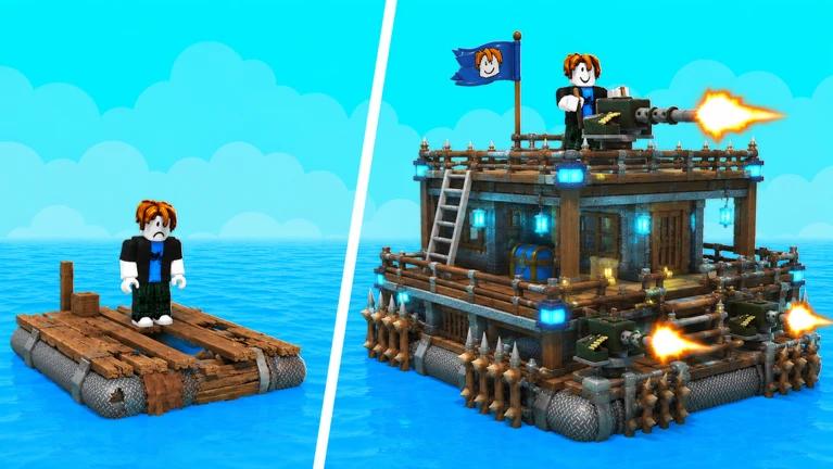 Discovery splash banner for Build And Defend Your Raft Roblox Official Discord server
