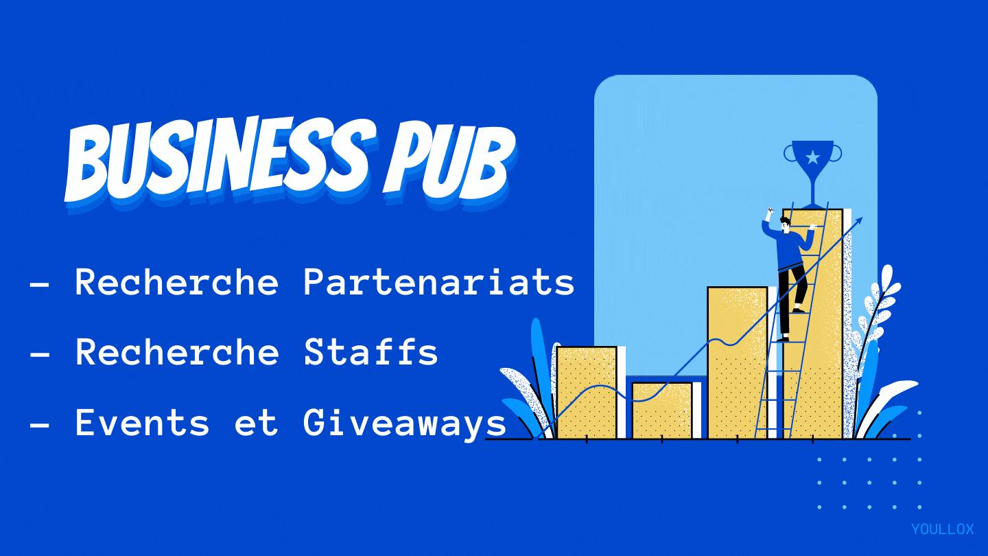 Discovery splash banner for 📬・Business Pub™ | Recrute Discord server