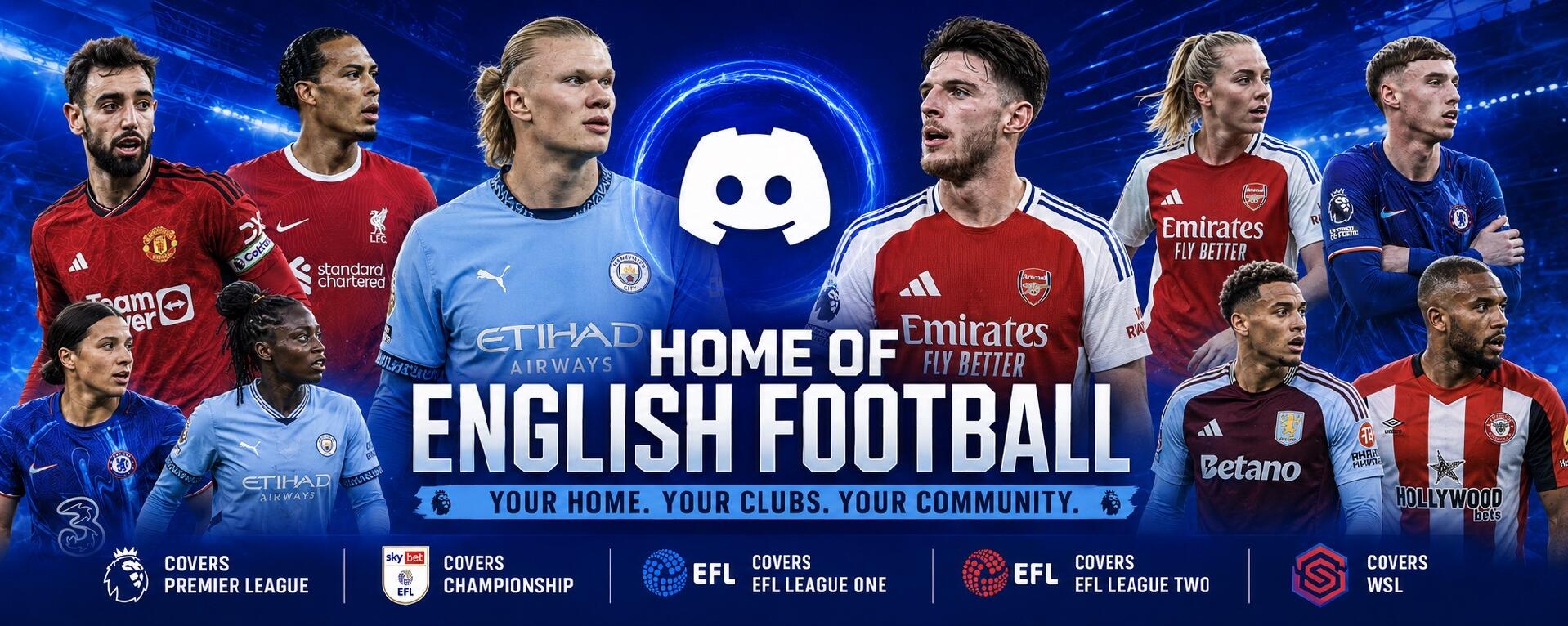 Discovery splash banner for Home of English Football Discord server